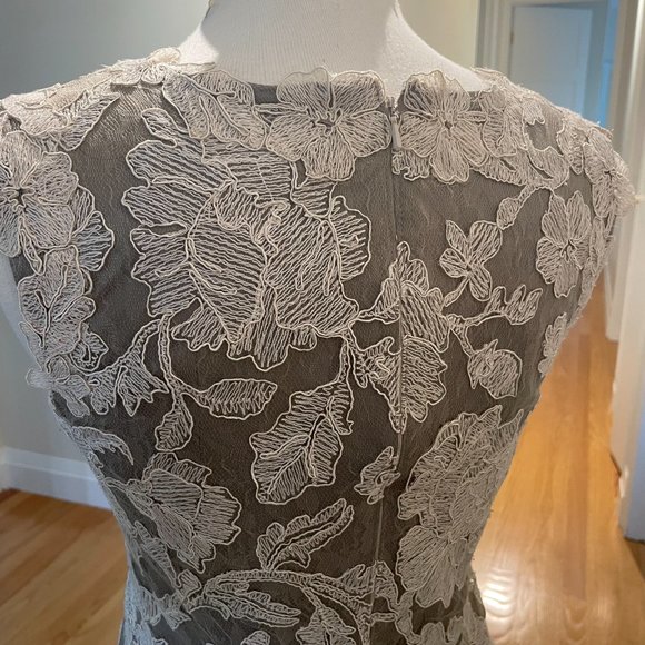 Tadashi Shoji Scalloped V-Neck Sleeveless Two Tone Corded Lace Gown - Picture 4 of 10